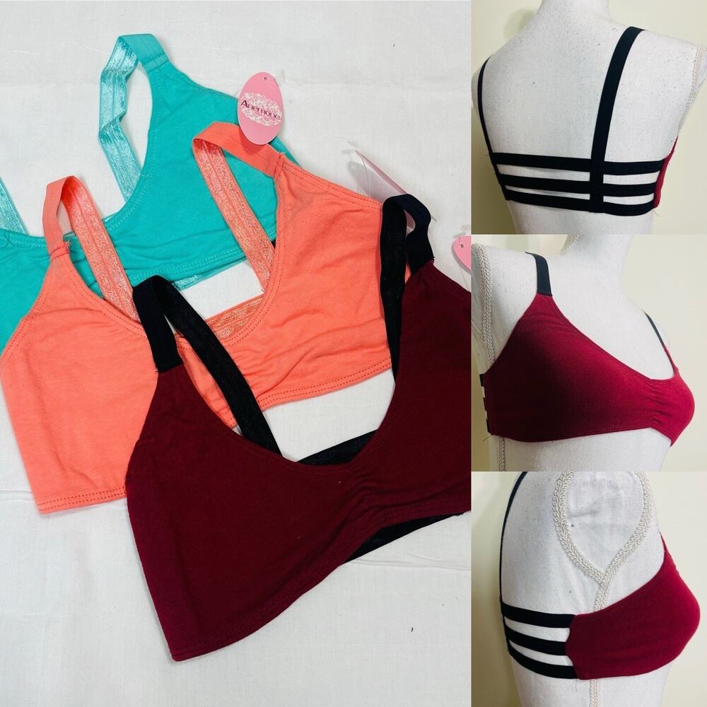 3-pack Anemone Sexy‎ Soft Stretch Comfy Bra Lingerie Pentagram Strappy Back